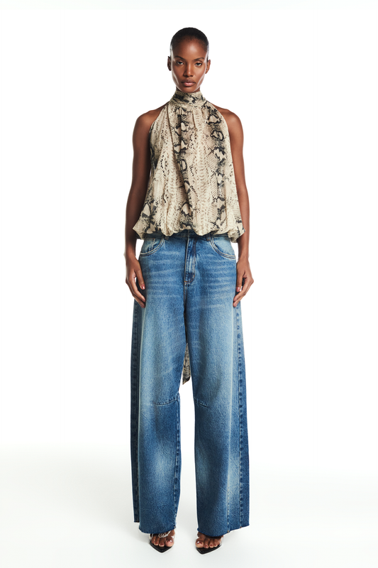 BLUSA GOLA ALTA DRAPEADA SEM MANGA ALGODÃO COBRA (8838227001571)