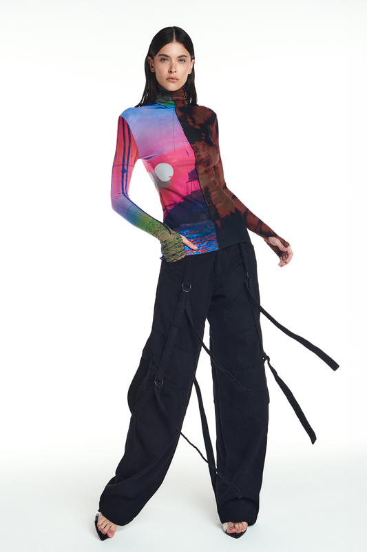 CALÇA RECORTES FAIXAS SARJA PRETA (8906273554659)