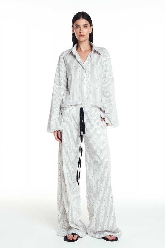 CALÇA RETA CÓS ELÁSTICO TRICOLINE LISTRAS BEGE (8904898150627)