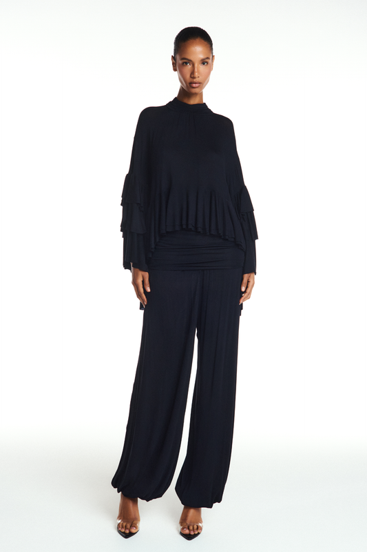 CALÇA CÓS DOBRÁVEL ELÁSTICO BARRA MALHA PRETA (8904897626339)