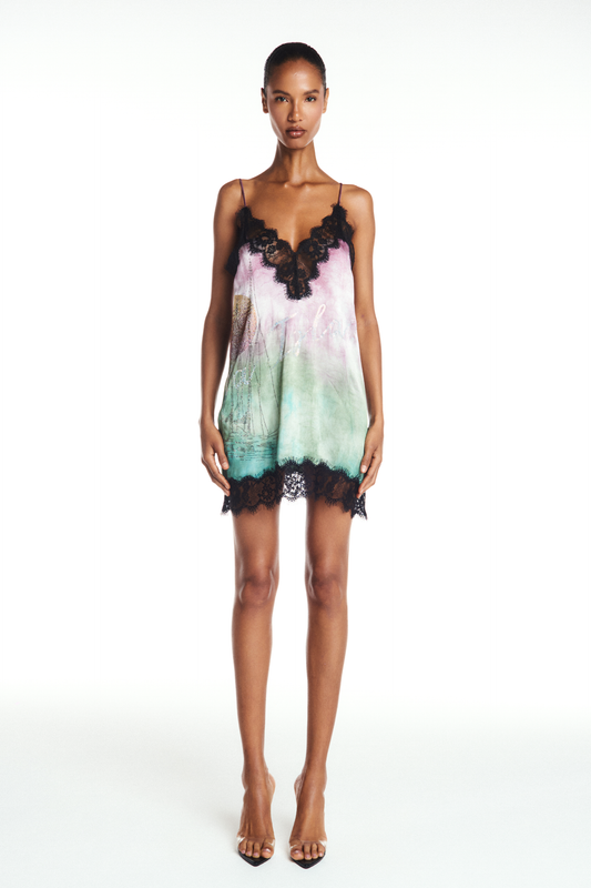 VESTIDO CURTO CETIM COM RENDA PEDRA LA ISLA (8905757753571)