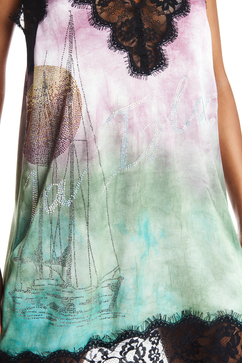 VESTIDO CURTO CETIM COM RENDA PEDRA LA ISLA (8905757753571)