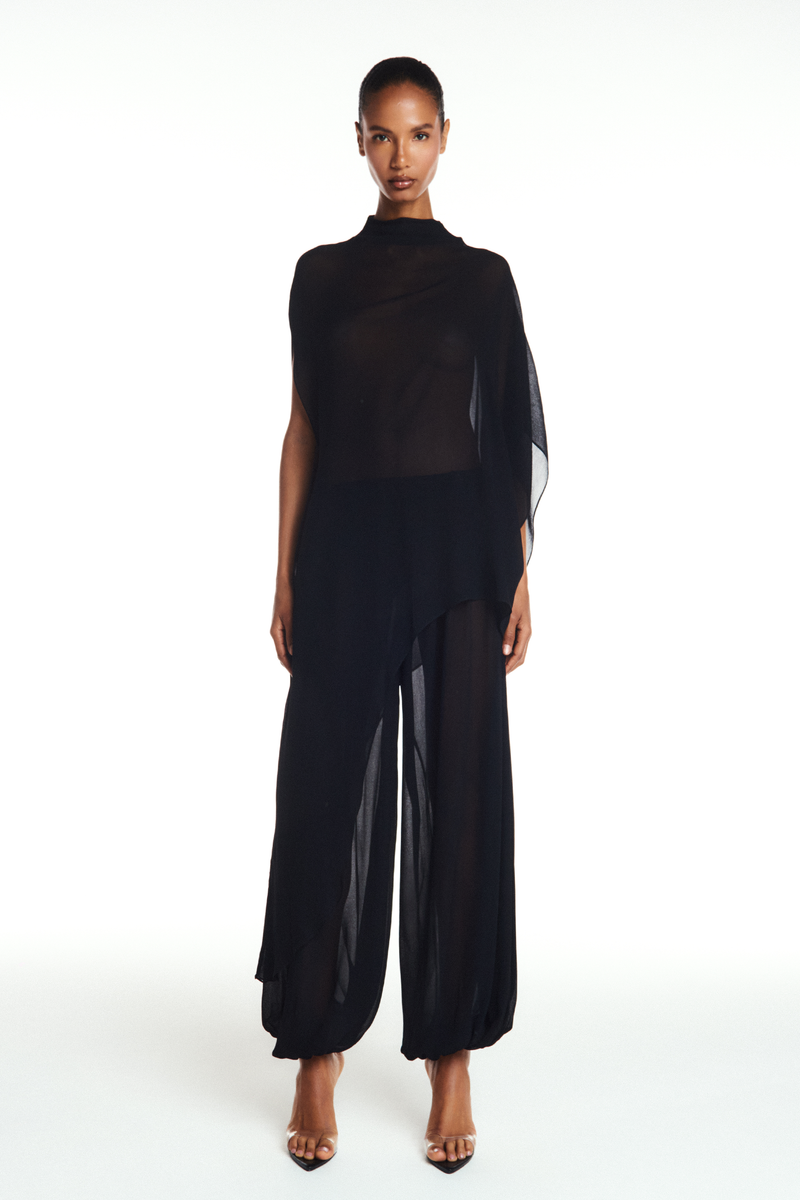 BLUSA KAFTAN ASSIMÉTRICA GEORGETE PRETO (8904896938211)