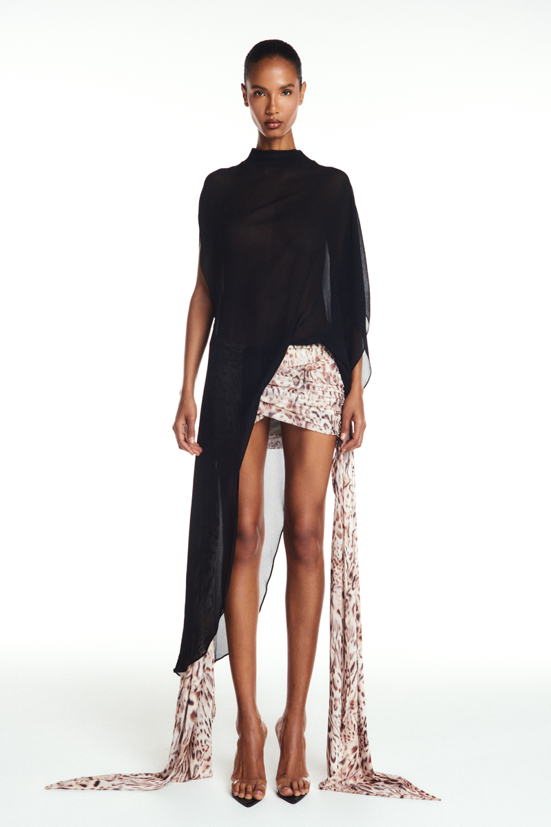 BLUSA KAFTAN ASSIMÉTRICA GEORGETE PRETO (8904896938211)