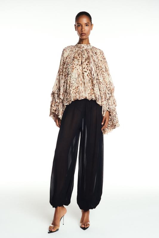 CALÇA ELÁSTICO CÓS E BARRA GEORGETE PRETO (8904897888483)