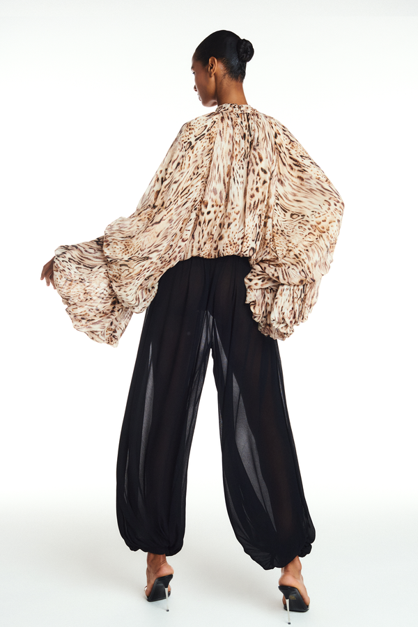 CALÇA ELÁSTICO CÓS E BARRA GEORGETE PRETO (8904897888483)