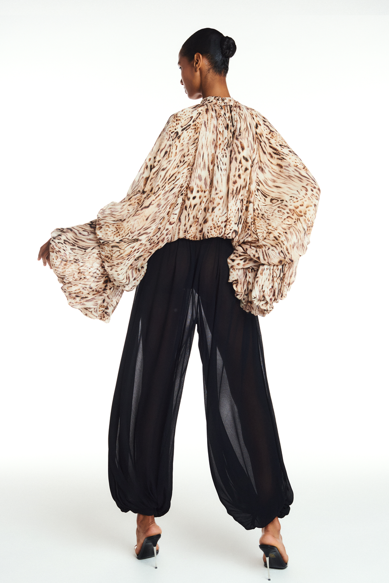 CALÇA ELÁSTICO CÓS E BARRA GEORGETE PRETO (8904897888483)