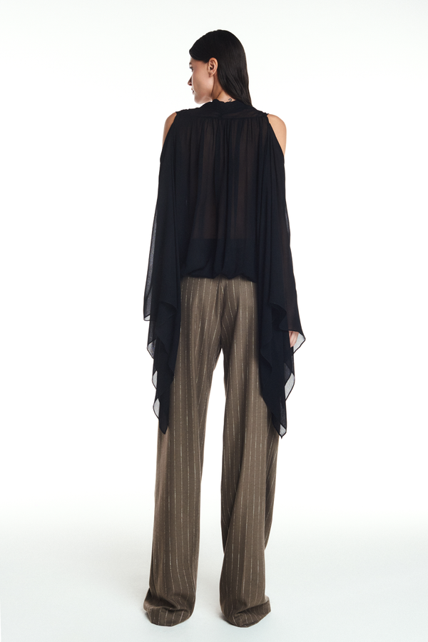 CALÇA ALFAIATARIA PREGAS RISCA DE GIZ MARROM (8904897331427)