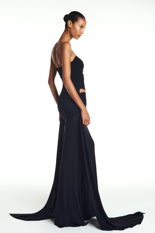 VESTIDO LONGO TOMARA QUE CAIA TRANSPASSES MALHA PRETO (8904899821795)