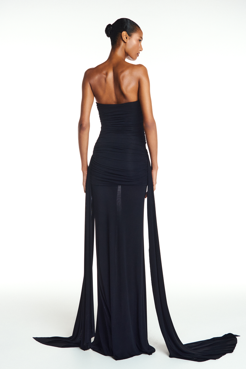 VESTIDO LONGO TOMARA QUE CAIA TRANSPASSES MALHA PRETO (8904899821795)