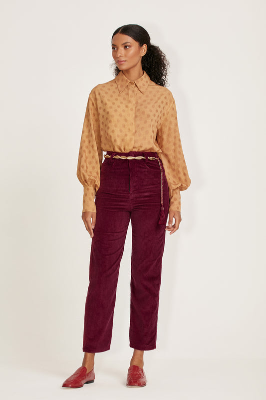 CALÇA VELUDO PERNA AFUNILADA VINHO (6801466622117)