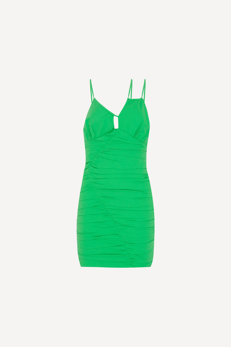 VESTIDO CURTO DRAPEADO LINHO VERDE (7527513817315)