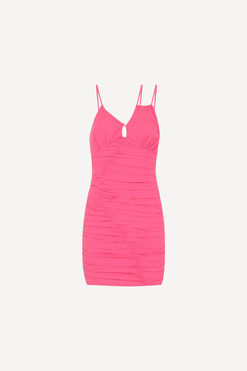VESTIDO CURTO DRAPEADO LINHO ROSA (7527513686243)