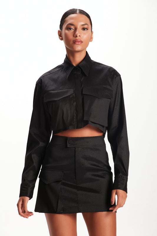 JAQUETA CROPPED CARGO TAFETÁ PRETO (7773566337251)