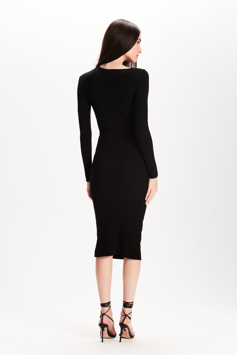 VESTIDO TRICOT RECORTES ASSIMÉTRICOS PRETO (7815422083299)