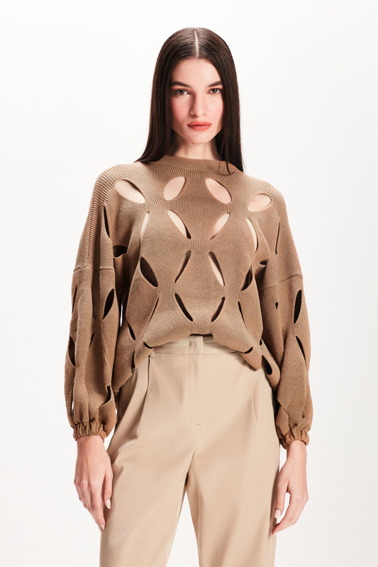 BLUSA TRICOT FUROS CARAMELO (7815414415587)