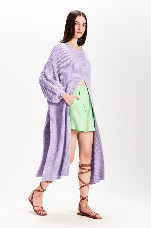 TUNICA LONGA TRICOT ABERTURA FRONTAL LILÁS (7815419625699)