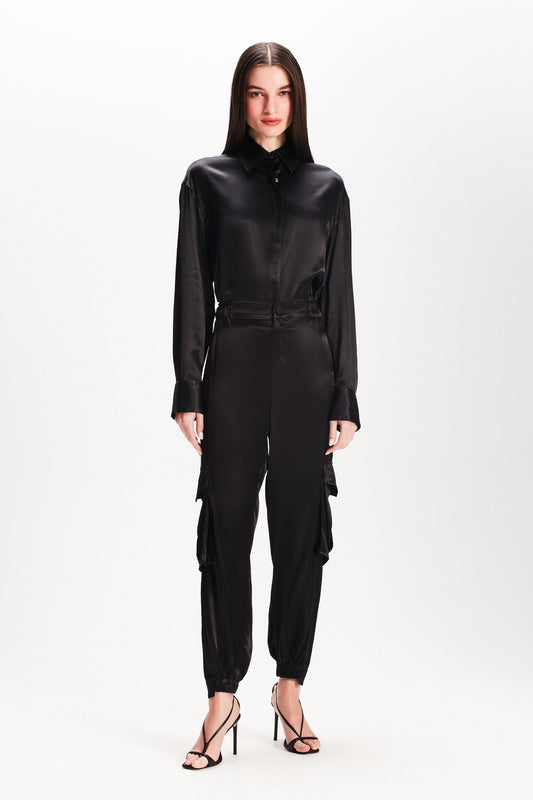 CALÇA CARGO CETIM PRETA (7815414972643)