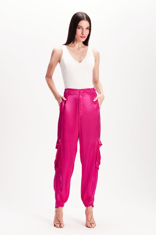 CALÇA CARGO CETIM PINK (7815414808803)