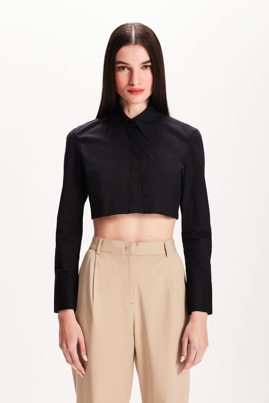 CAMISA CROPPED TRICOLINE PRETA (7815416479971)
