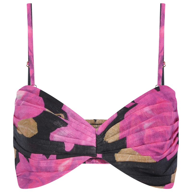 TOP DRAPEADO ORGANZA DE LINHO ESTAMPA FLORAL PRETA E ROSA (7815419429091)