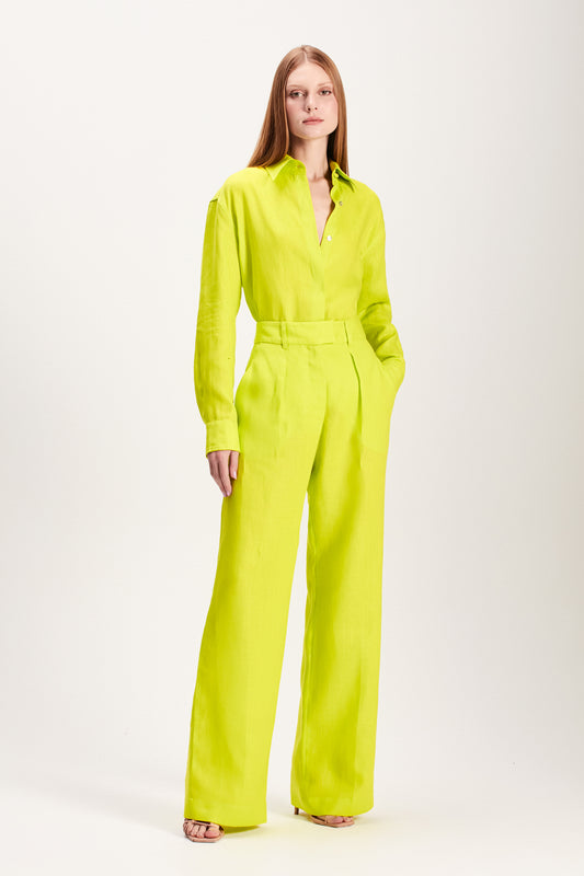 CALÇA PREGAS ALFAIATARIA VERDE LIMÃO (7855152857315)