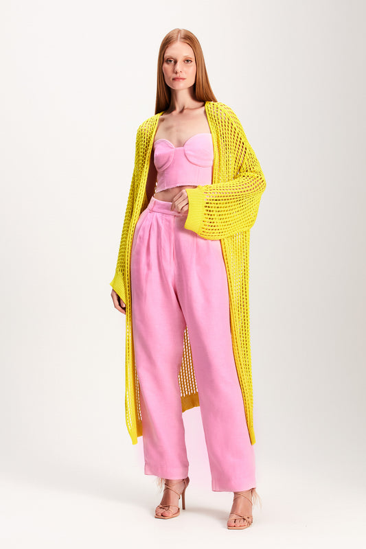 CARDIGAN TRICOT TRAMA ABERTA VERDE LIMÃO (7893685436643)