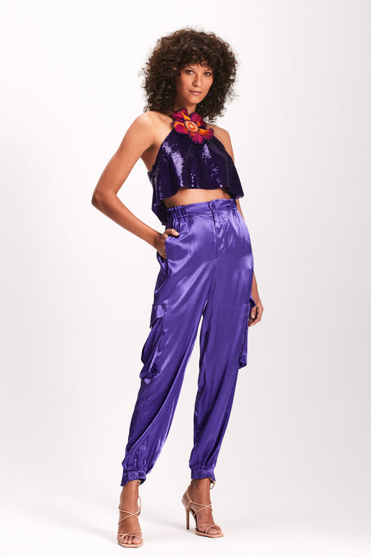 CALÇA CARGO CETIM ROXO (7893684388067)