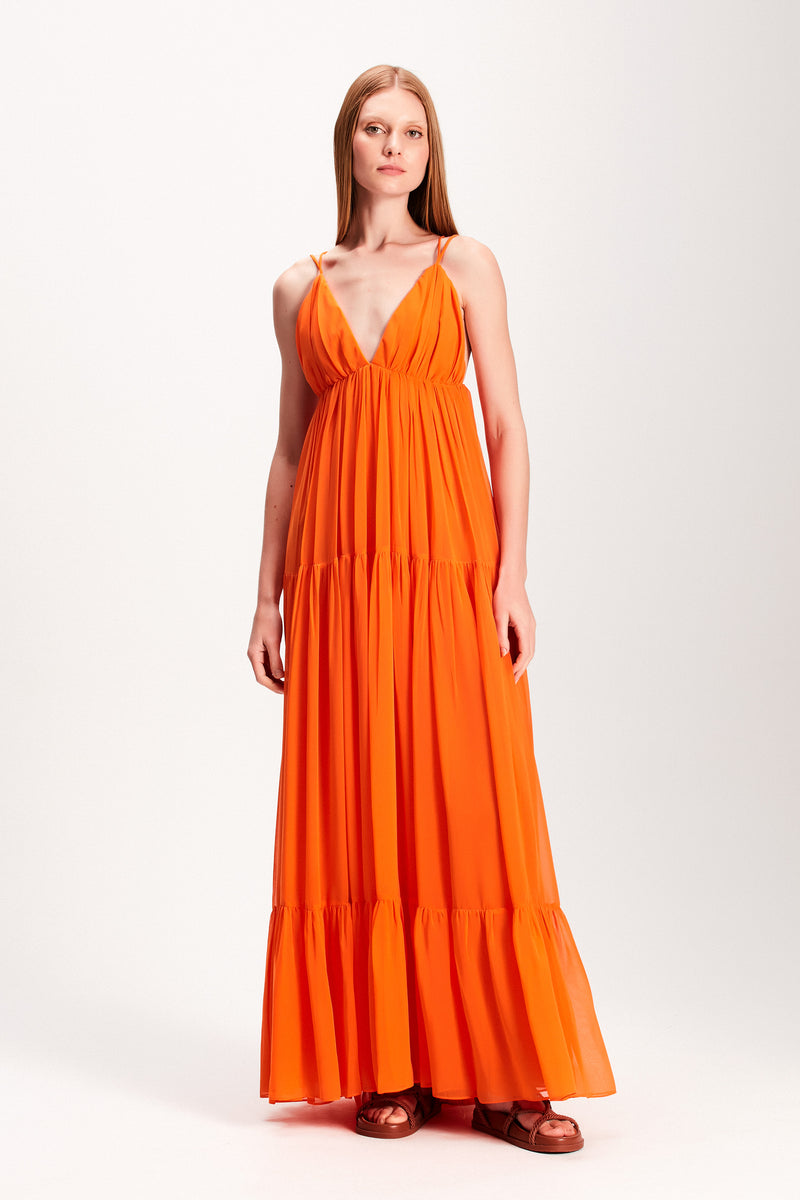 VESTIDO LONGO CAMADAS ALÇA LARANJA (7893689172195)