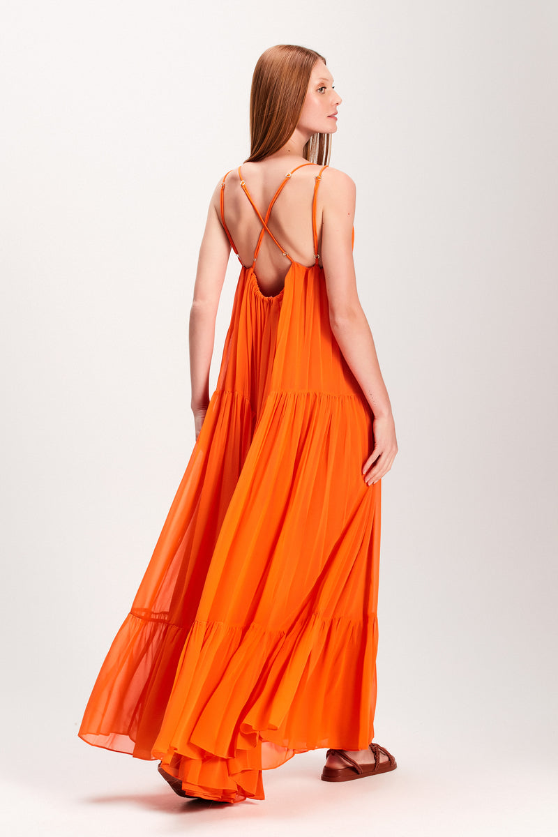 VESTIDO LONGO CAMADAS ALÇA LARANJA (7893689172195)