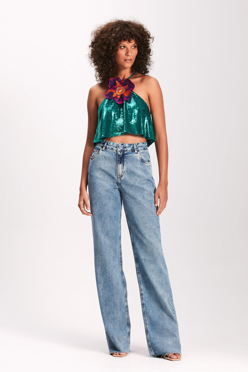 TOP CROPPED PAETE VERDE FLOR BORDADA (7893686583523)