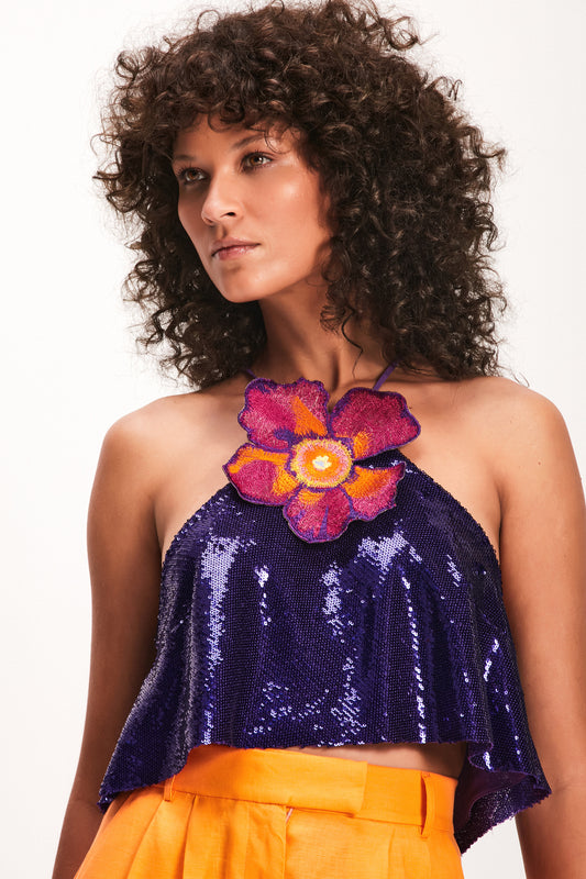 TOP CROPPED PAETE ROXO FLOR BORDADA (7893686550755)