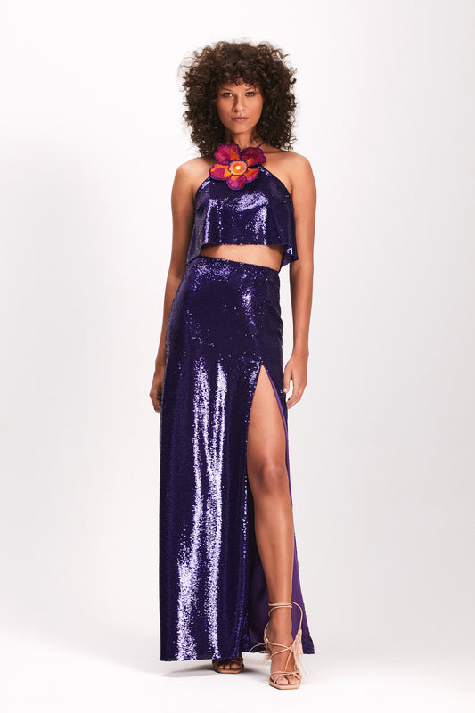 SAIA MIDI FENDA PAETE ROXO (7893686124771)
