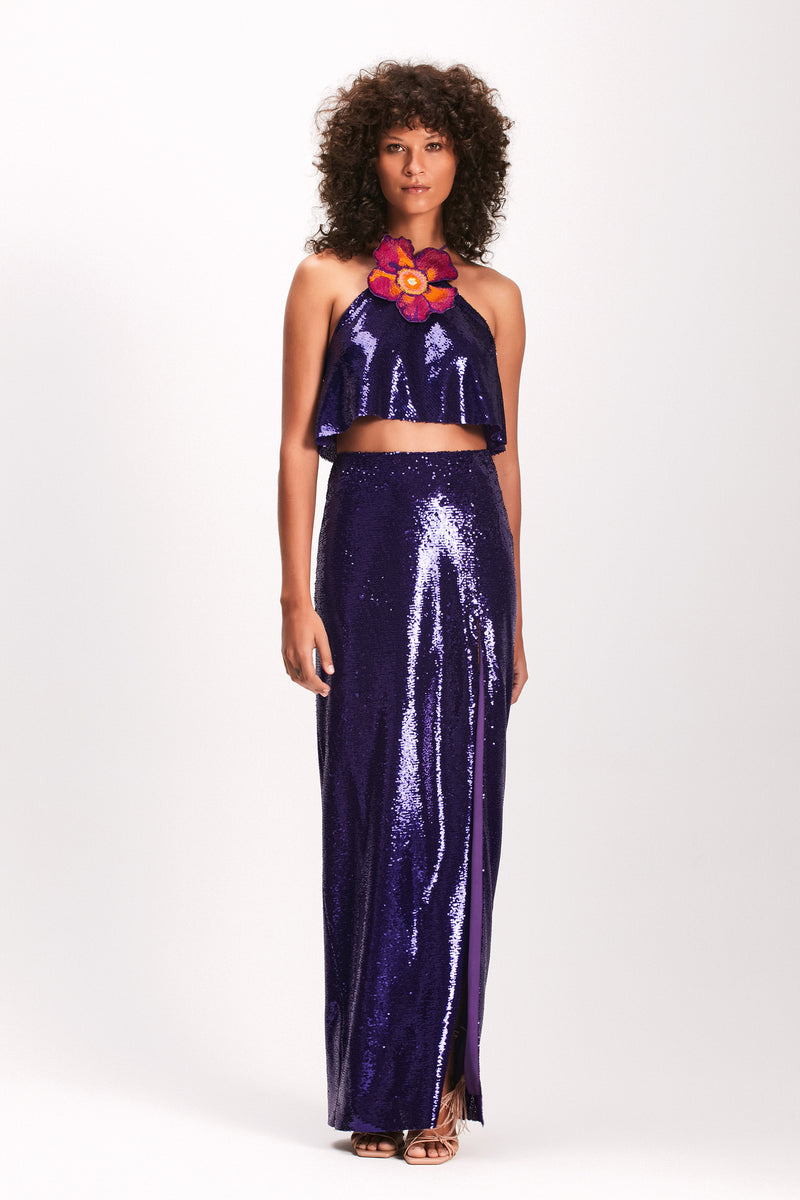 SAIA MIDI FENDA PAETE ROXO (7893686124771)