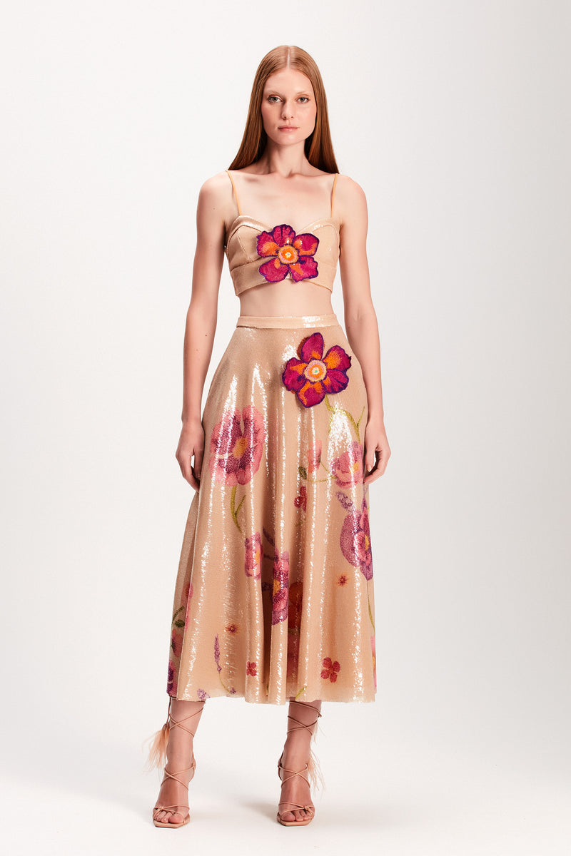 TOP CROPPED RECORTES PAETE BEGE FLOR BORDADA (7893686649059)