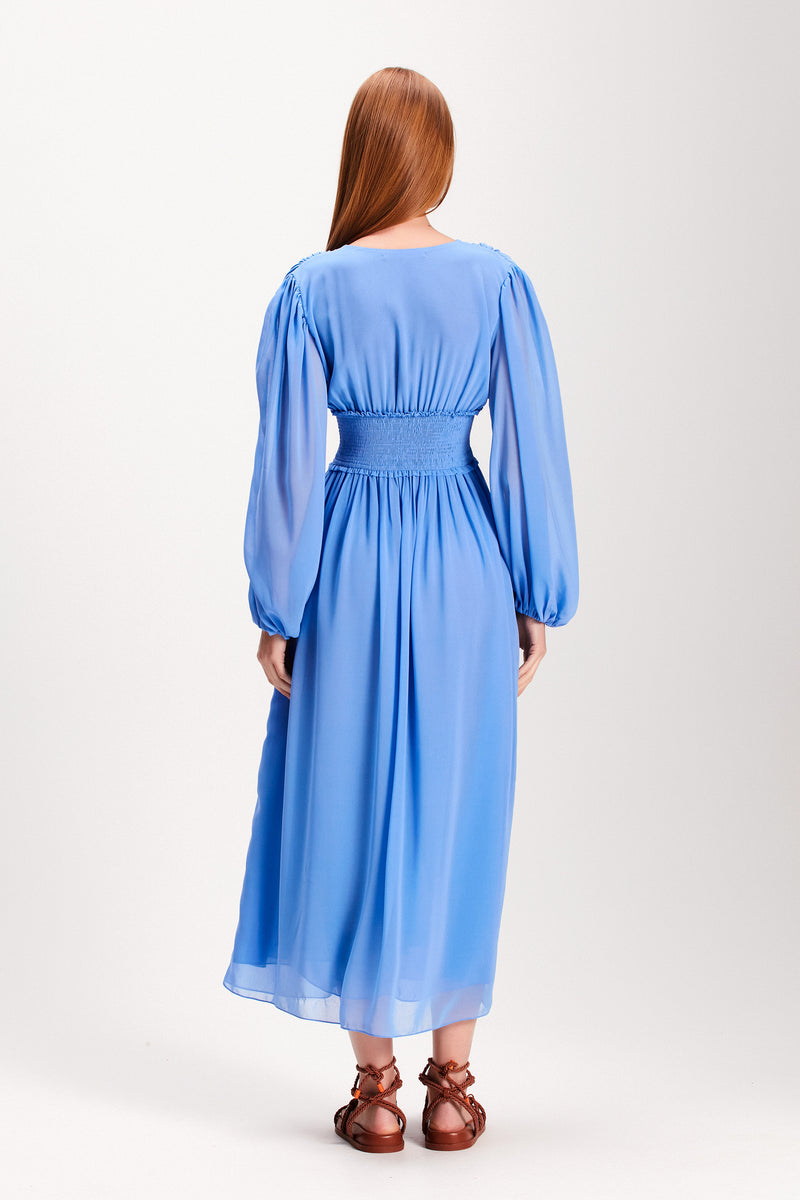 VESTIDO MIDI LASTEX MANGA LONGA AZUL (7893689860323)