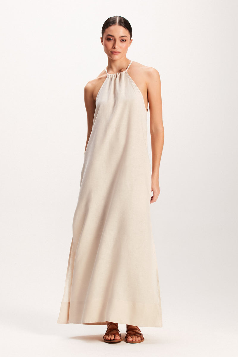 VESTIDO LINHO AREIA LONGO NADADOR (7939247243491)