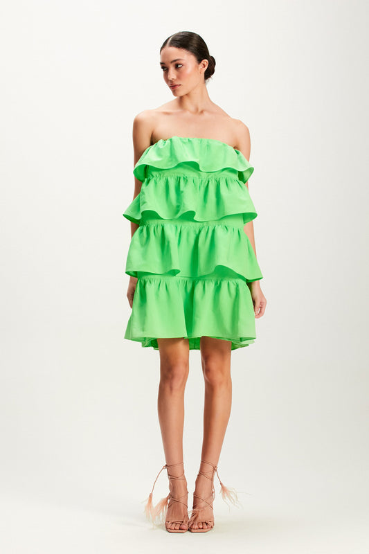 VESTIDO CURTO VERDE TOMARA QUE CAIA BABADOS (7939247145187)