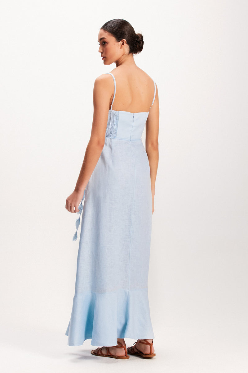 VESTIDO LONGO LINHO AZUL PEITO RECORTES (7939249012963)