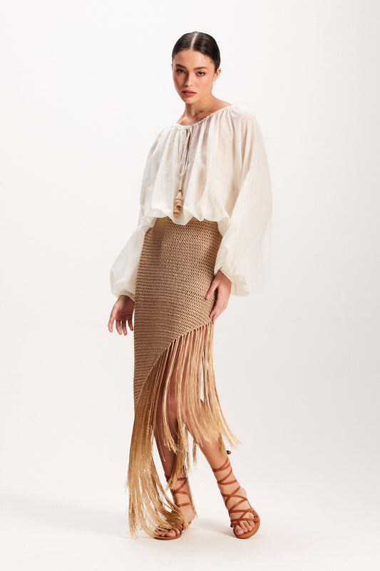 SAIA CROCHE DOURADA ASSIMETRICA  FRANJAS (7939241672931)