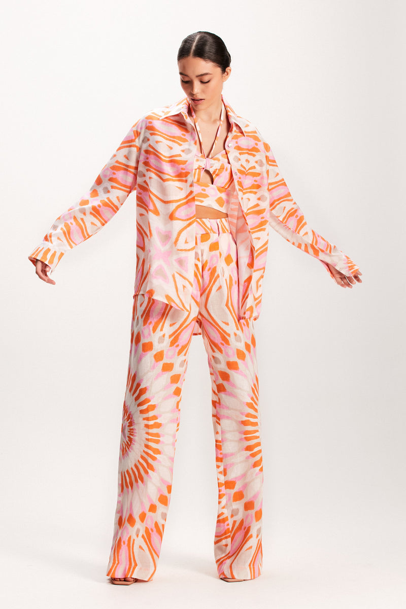 CAMISA LINHO ESTAMPA MANDALA LARANJA E ROSA (7939240067299)