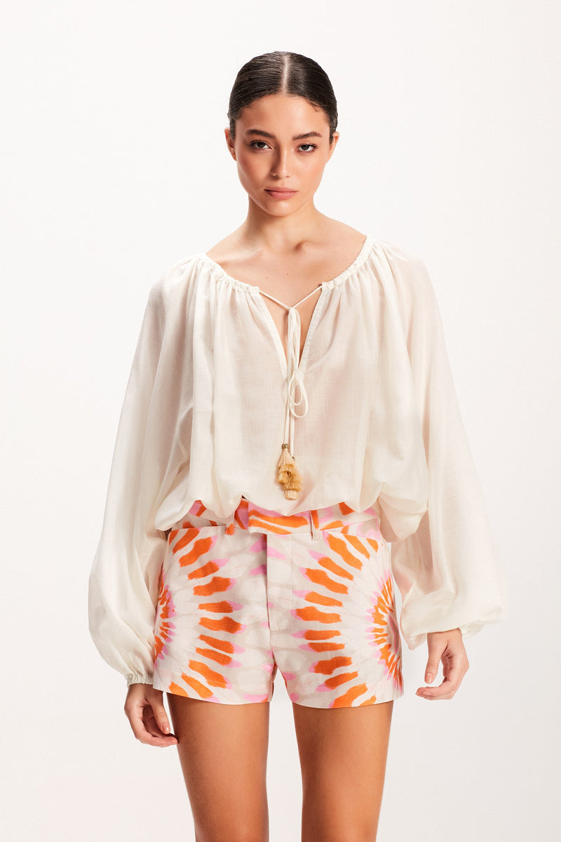 SHORTS LINHO ESTAMPA MANDALA LARANJA E ROSA (7939242000611)