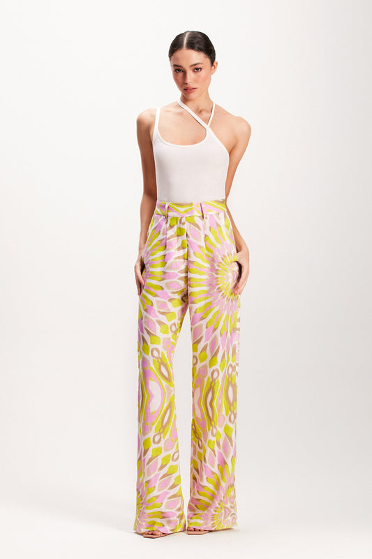 CALÇA LINHO ESTAMPA MANDALA VERDE E ROSA (7939238166755)