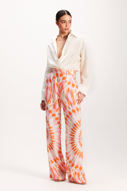 CALÇA LINHO ESTAMPA MANDALA LARANJA E ROSA (7939237773539)