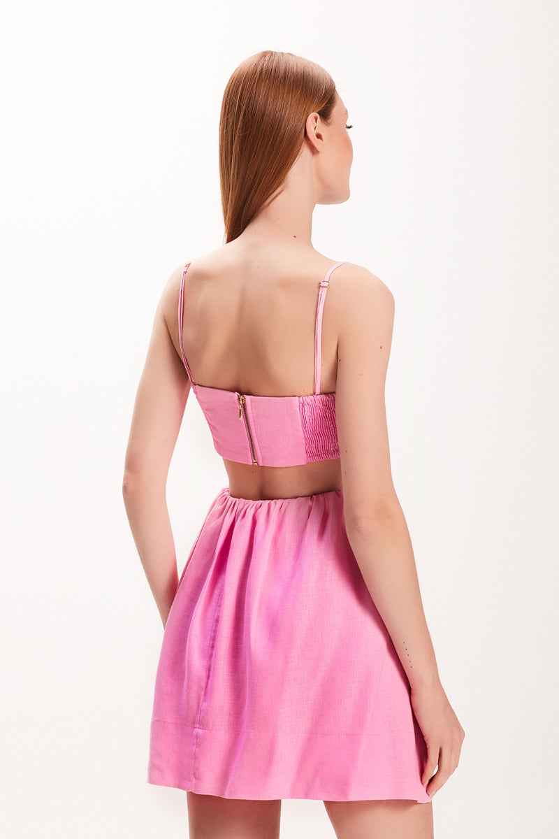 VESTIDO CURTO LINHO PEITO RECORTES ROSA (7972816617699)
