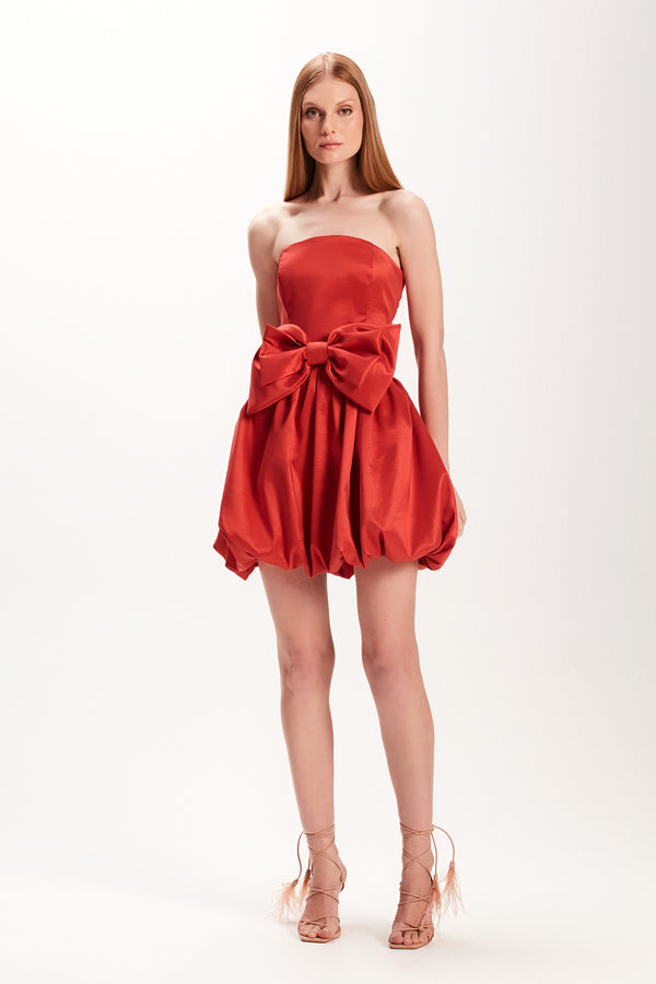 VESTIDO CURTO BALONE LAÇO TAFETA VERMELHO (7972816421091)