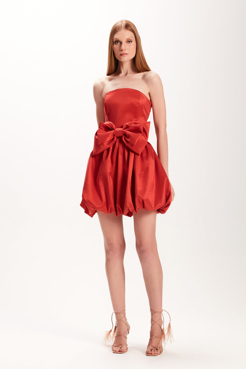 VESTIDO CURTO BALONE LAÇO TAFETA VERMELHO (7972816421091)