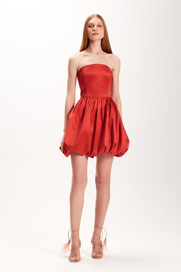 VESTIDO CURTO BALONE LAÇO TAFETA VERMELHO (7972816421091)