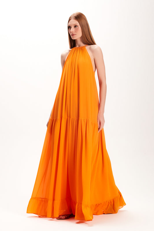 VESTIDO LONGO CAMADAS SEM MANGAS LARANJA (7972818714851)