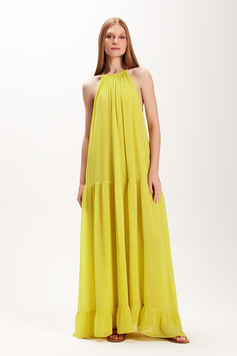 VESTIDO LONGO CAMADAS SEM MANGAS AMARELO (7972818583779)